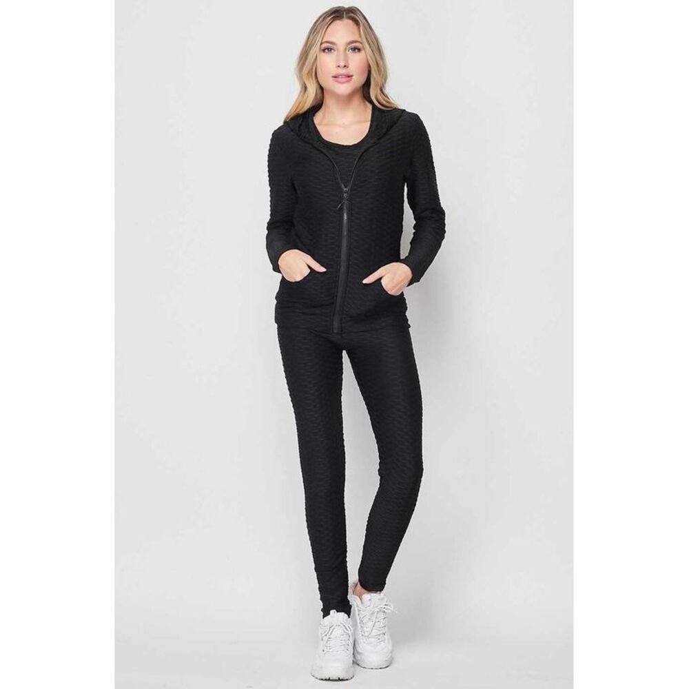 World of Leggings 3 Piece Scrunch Butt Leggings Tank Top and Hooded Jacket Set